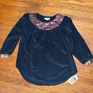Jerry Marque Silky embellished Neck Blouse Top 38
